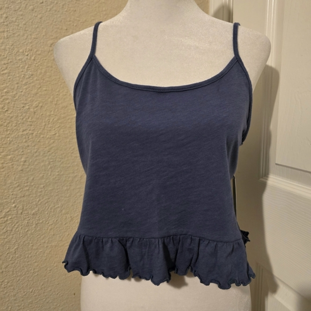 American Eagle Women's‎ Ruffle Hem Cropped Tank Top Cami Blue NWT Size Small